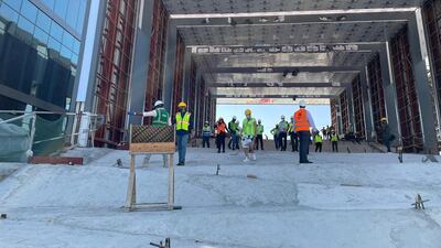 Construction work under way at Israel 's Expo 2020 Dubai pavilion.