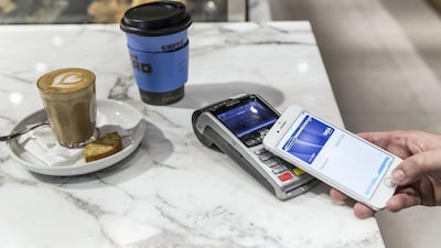 DUBAI, UNITED ARAB EMIRATES. 24 October 2017. Apple Pay launched in the UAE. Used to pay for take away at Cafe Nero in Dubai Mall. (Photo: Antonie Robertson/The National) Journalist: Caline Malek. Section: National.