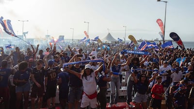 Supporters celebrate Cape Verde’s victory against Eswatini at a fan zone in Sao Vicente, Cape Verde. AFP