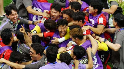 South Korea celebrate their victory over the Czech Republic in the Fifa World Cup at Guadalajara Stadium in Mexico. Reuters