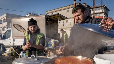 Volunteers from Istanbul, after a day of distributing food in earthquake hit Antakya. Matt Kynaston/The National