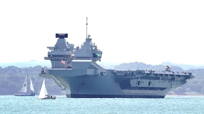 Aircraft carrier HMS Prince of Wales sits off the coast of Gosport, Hampshire, after it suffered a propeller shaft malfunction. pa