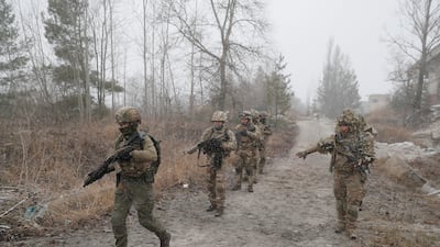 Ukrainian reservists attend a military exercise at a training ground near Kiev, Ukraine, this month. EPA