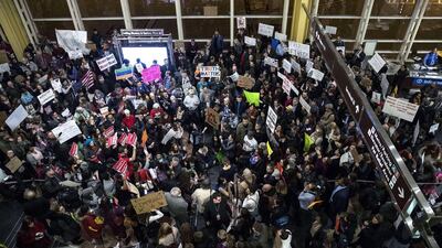 Protesters rally against President Donald Trump's executive order halting refugee admissions. Drew Angerer/ Getty images