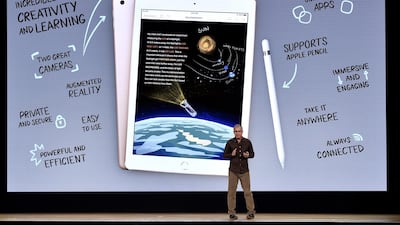 Greg Joswiak, vice president of iPod product marketing for Apple, speaks during an event at Lane Technical College Prep High School in Chicago, Illinois, US, on Tuesday, March 27, 2018. Christopher Dilts / Bloomberg