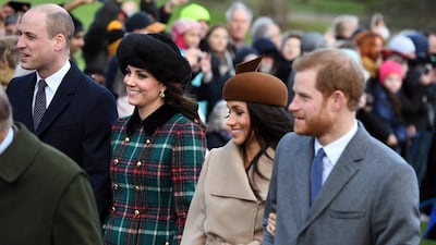 Britain's Prince William, Duke of Cambridge (L) and Catherine, Duchess of Cambridge (2-L), Prince Harry (R) and his fiancee, US actress Meghan Markle (2-R) attend the Christmas Day Church Service at St. Mary Magdalene Church in Sandringham, Norfolk, Britain. EPA