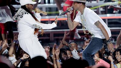 Missy Elliott, left, and Pharrell Williams perform at the BET Awards in Los Angeles. Chris Pizzello/Invision/AP Photo