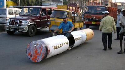 Kanyaboyina Sudhakar spent 11 days creating the cigarette car and then destroyed it to encourage people to give up smoking.