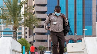 Irresponsibly discarded personal protective equipment on a stairway at the Madinat Zayed Shopping Centre in Abu Dhabi. Victor Besa / The National