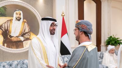 Sheikh Mohamed with Dr Khaled Saeed Salem Al Jaradi during an Eid Al Adha reception at Mushrif Palace in Abu Dhabi on August 21, 2018. Photo: Crown Prince Court Abu Dhabi