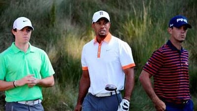 While Tiger Woods, centre, may or may not have buried the hatchet with Sergio Garcia, Rory McIlroy, left, and Billy Horschel, right, appear to have let bygones be bygones.