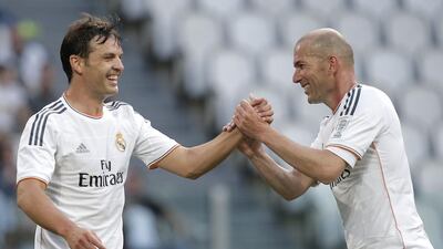 Fernando Morientes, left, during a Real Madrid Legends match against Juventus Legends in 2014. Marco Bertorello / AFP