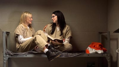Taylor Schilling, left, and Laura Prepon appear in a scene from the Netflix original series Orange is the New Black. JoJo Whilden / Netflix via AP