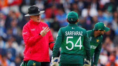 The Umpire talks to Pakistan's Sarfaraz Ahmed. Reuters