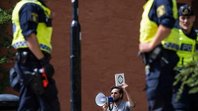 Right-wing activist Salwan Momika staged the protest outside a mosque in Stockholm. AFP