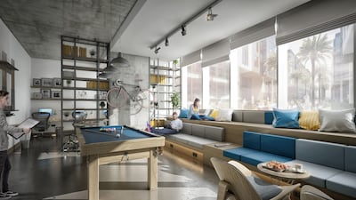 A computer-generated image of a common room in The Myriad Dubai. Courtesy FIM Partners