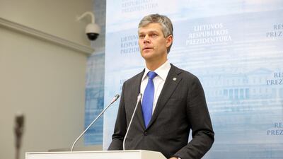Director of the Lithuanian State Security Department Darius Jauniskis talks to media during a press conference in Vilnius, Lithuania, to inform the media of the proceedings related to the pardoning of the Norwegian former border guard Frode Berg who was accused of spying by Russia. EPA/STRINGER