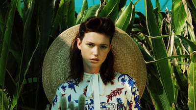 Desert Rose: Sweatshirt, Dh2,618, Etro. Skirt, Dh1,743, Diane von Furstenberg at Net-a-porter. Hat, Dh3,176, Elisabetta Franchi