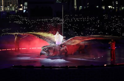 Artists at a preview of the Golden Jubilee celebrations at Expo 2020 Dubai. Pawan Singh / The National