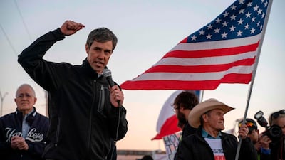 Former Texas Congressman Beto O'Rourke speaks to a crowd of marchers. AFP