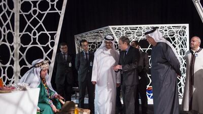Sheikh Mohammed bin Zayed visits a stall at the Moroccan Heritage Week exhibition in Abu Dhabi. Ryan Carter / Crown Prince Court — Abu Dhabi