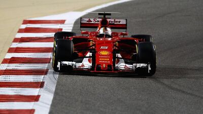 Sebastian Vettel drives his Scuderia Ferrari SF70H on track during the Bahrain Formula One Grand Prix at Bahrain International Circuit on April 16, 2017. Clive Mason / Getty Images