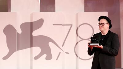 Teemu Nikki poses with the Audience Award Armany Beauty for 'The Blind Man Who Did Not Want to See Titanic'. Getty Images