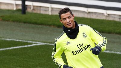 Real Madrid’s Portuguese striker Cristiano Ronaldo attends his team’s training session at Valdebebas sports city in Madrid on Friday. Real Madrid will face Deportivo La Coruna in the Primera Liga on Saturday. Kiko Huesca / EPA