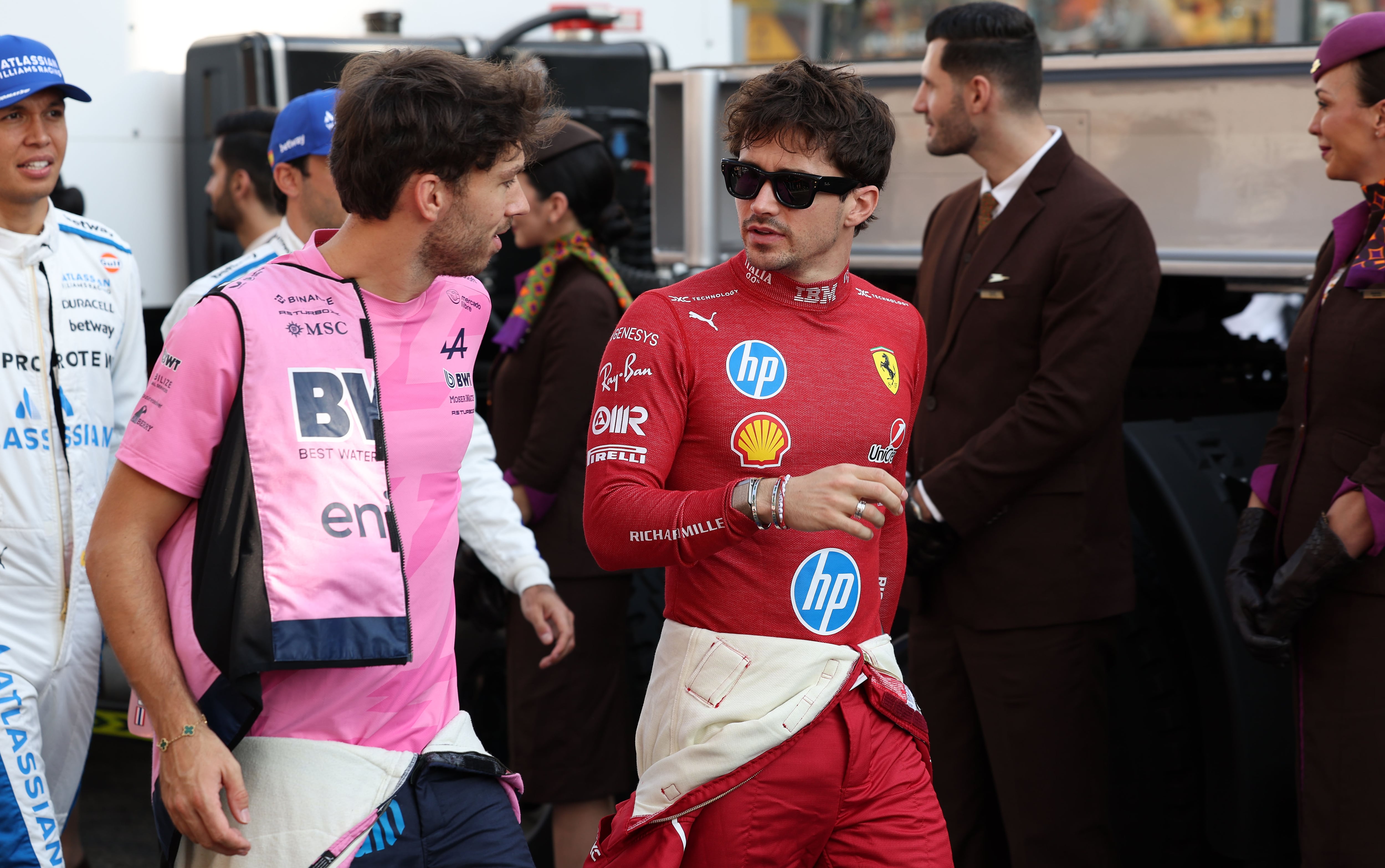 Alpine driver Pierre Gasly and Ferrari driver Charles Leclerc