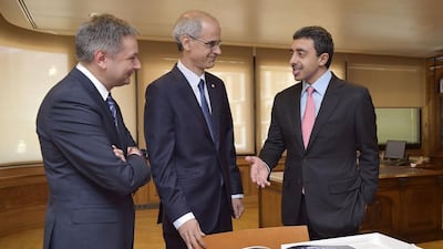 Sheikh Abdullah bin Zayed, UAE Minister for Foreign Affairs, meets Antoni Marti, the Head of Government of the Principality of Andorra.