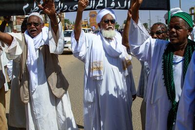 Sudanese Islamists rally outside the UN offices in Khartoum to protest what they called foreign intervention in Sudan's affairs on Saturday. AFP