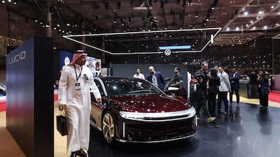 Saudi Arabia's PIF-backed Lucid showcases Air Dream edition EV on the opening day of the Geneva International Motor Show Qatar 2023, in Doha, last week. Bloomberg