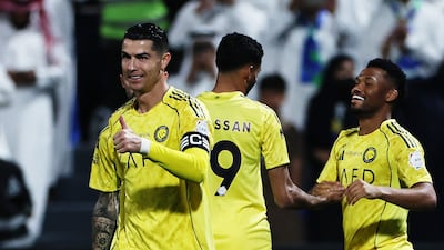 Cristiano Ronaldo gives the thumbs up during Al Nassr's win over Al Fateh. Reuters