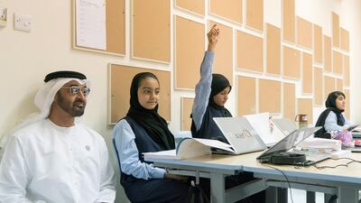Sheikh Mohamed bin Zayed visits Al Asayel Primary School. Rashed Al Mansoori / Crown Prince Court - Abu Dhabi