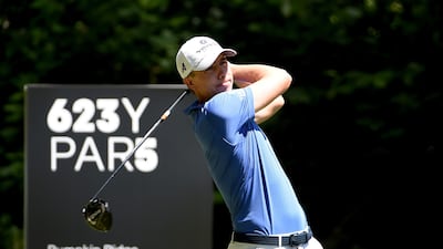Carlos Ortiz hits his tee shot on the fifth hole during round two of the LIV Golf Invitational - Portland. AFP
