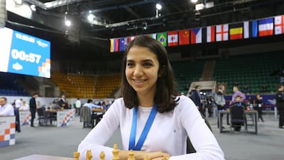 Sara Khadem of Iran plays chess in Almaty, Kazakhstan, without a headscarf. Reuters