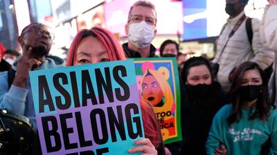 A rally calling for action and awareness on rising incidents of hate crime against Asian-Americans in Times Square in New York City. AFP