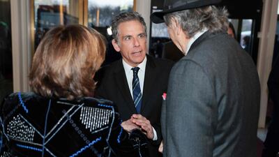 US House Representative Nancy Pelosi, Democrat of California, and her husband Paul Pelosi speak with Stiller. AFP