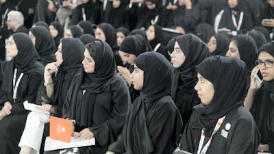Students listen to Abdullah Bin Touq, Secretary General of the UAE Cabinet, give a talk at the Majilis.