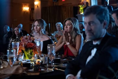 Reese Witherspoon and Jennifer Aniston in a scene from 'The Morning Show'. Courtesy Apple.