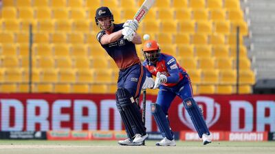 Chris Lynn of Maratha Arabians scored 89 against Delhi Bulls in their Abu Dhabi T10 match at the Zayed Cricket Stadium. Pawan Singh / The National