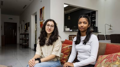 Aliya Arora, 17, left, and Rose Sunil, 18, are disappointed the regional war has led to their CBSE grade 12 final exams being cancelled. Antonie Robertson / The National