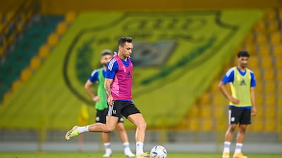 Caio Canedo strikes the ball in training ahead of the upcoming 2026 World Cup qualifiers against Nepal and Bahrain. UAE FA