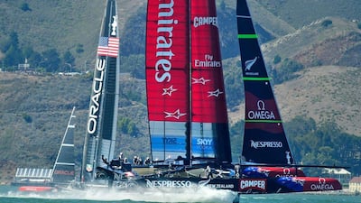 Oracle Team USA have the momentum after erasing a seven-race deficit against Emirates Team New Zealand. Noah Berger / AFP