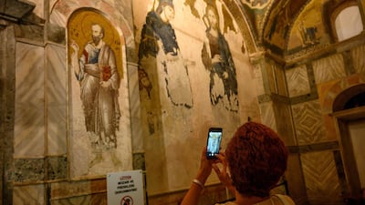 A tourist visits the Chora or Kariye Museum. AFP