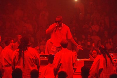West presents his Sunday Service concert experience at Credit Union 1 Arena in Chicago in 2020. Getty Images