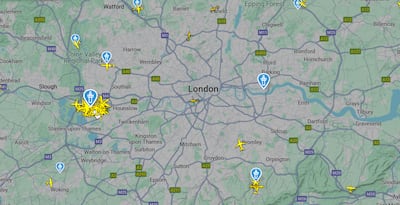 Air traffic at London's Heathrow airport on July 30. Screengrab / FlightRadar24