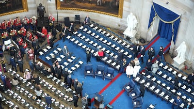 People take their seats in rotunda ahead of the inauguration of Donald Trump at the US Capitol on January 20. Reuters
