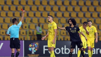 Al Wasl's Soufiane Bouftini is sent off.