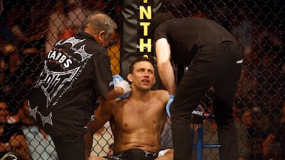 Renzo Gracie on the canvas after losing to Matt Hughes. Stephen Lock / The National